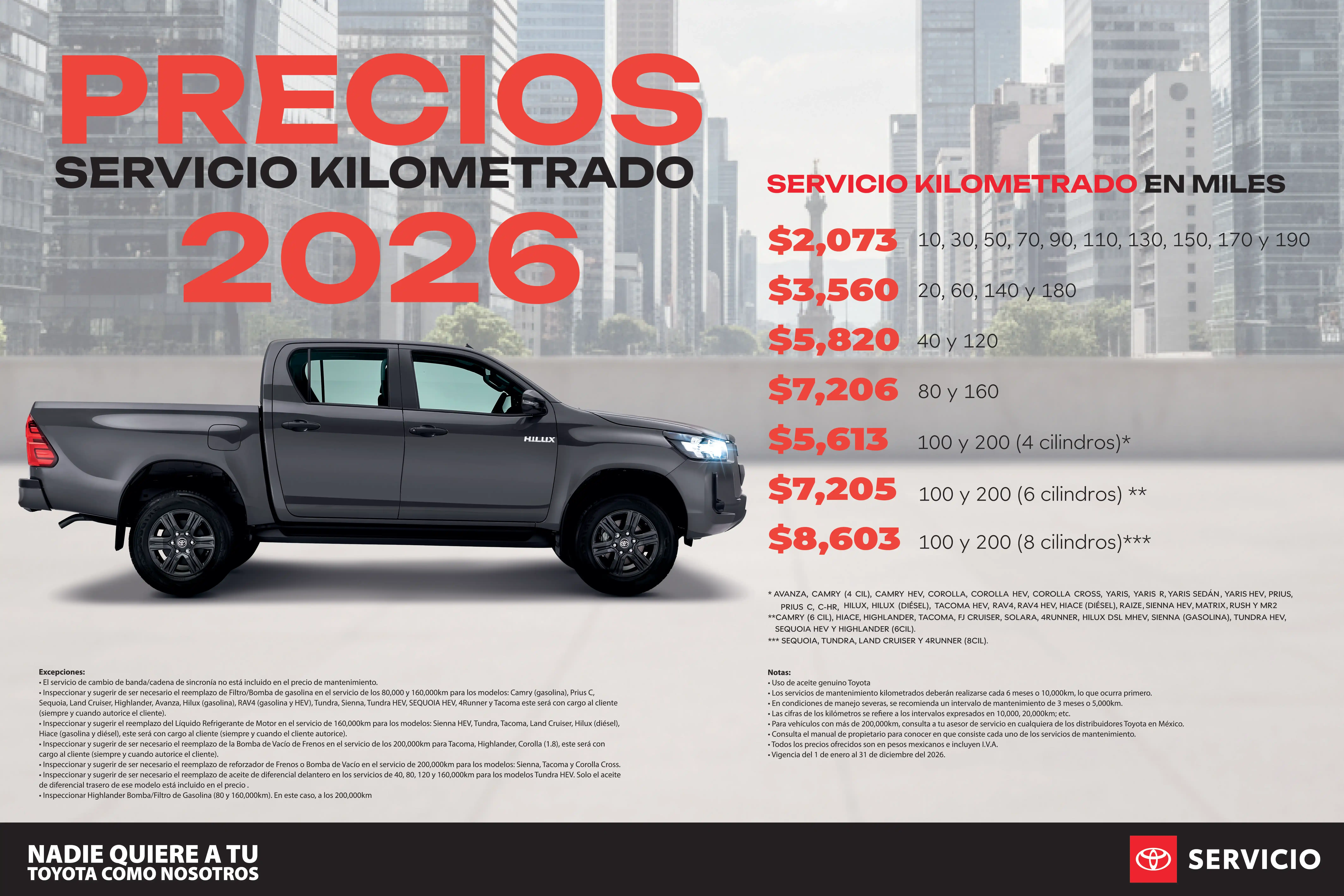 Tabla de precios Sedanes